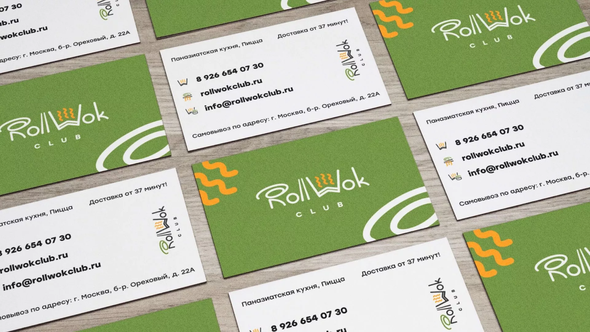 Разработка дизайна визиток суши-бара «Roll Wok Club» в Семикаракорске